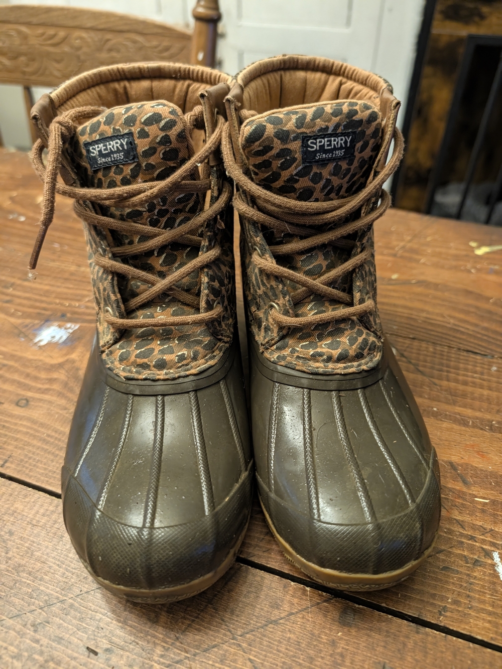 Sperry Brown Leopard Lace-Up Duck Boots